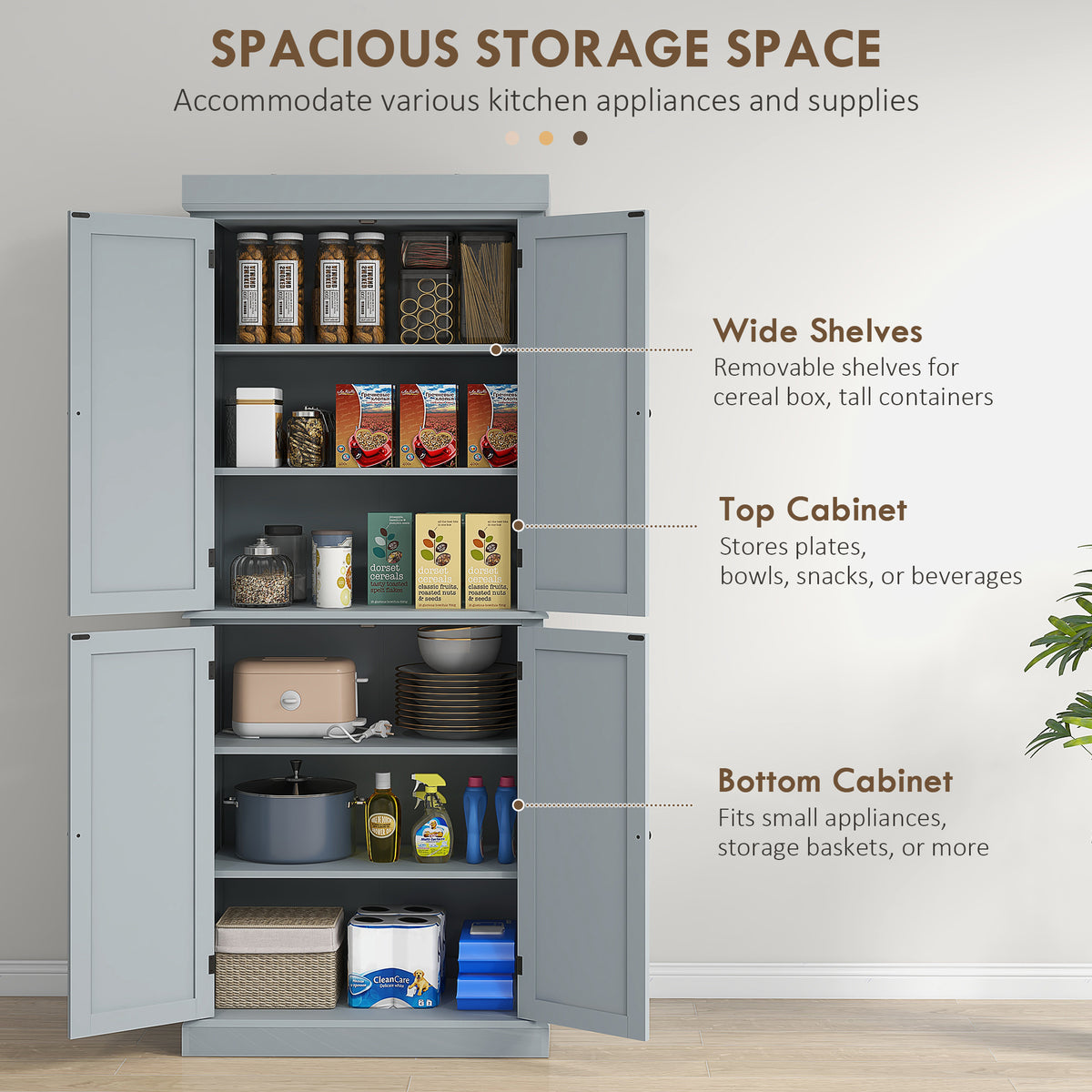 Freestanding Kitchen Pantry Cabinet with 4 Doors – 30"W x 73"H