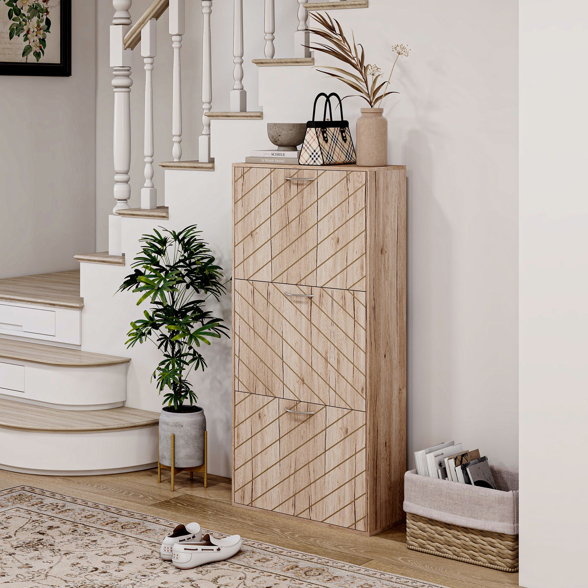 Shoe Storage Cabinet with 3 Flip Drawers – 22"W x 46"H