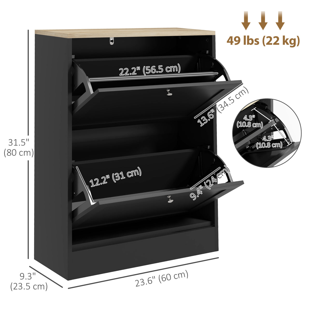 Slim Modern Shoe Cabinet with 2 Flip Drawers – 24"W x 32"H