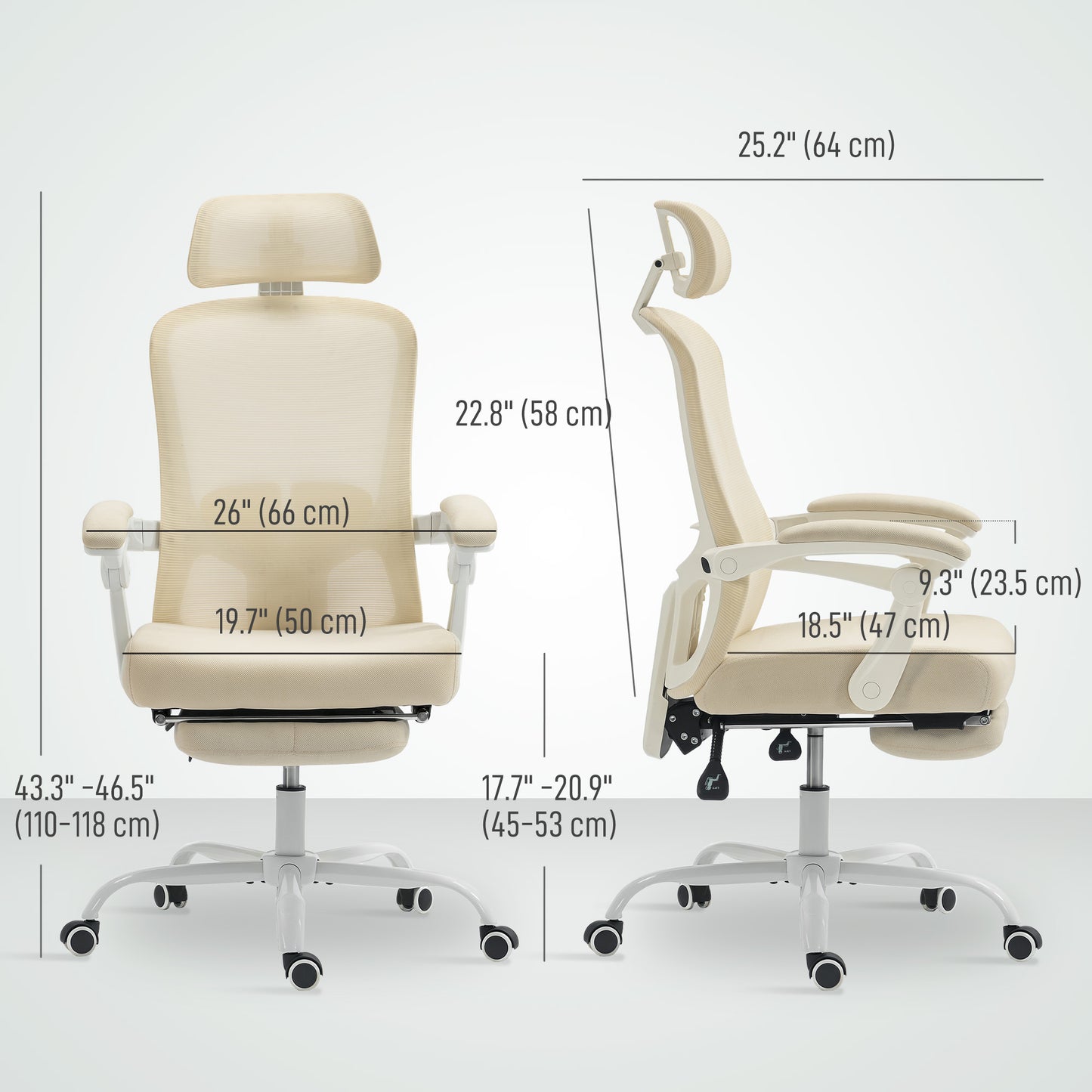 HOMCOM Ergonomic Mesh Office Chair: Reclining, Adjustable Lumbar Support, Headrest, Footrest