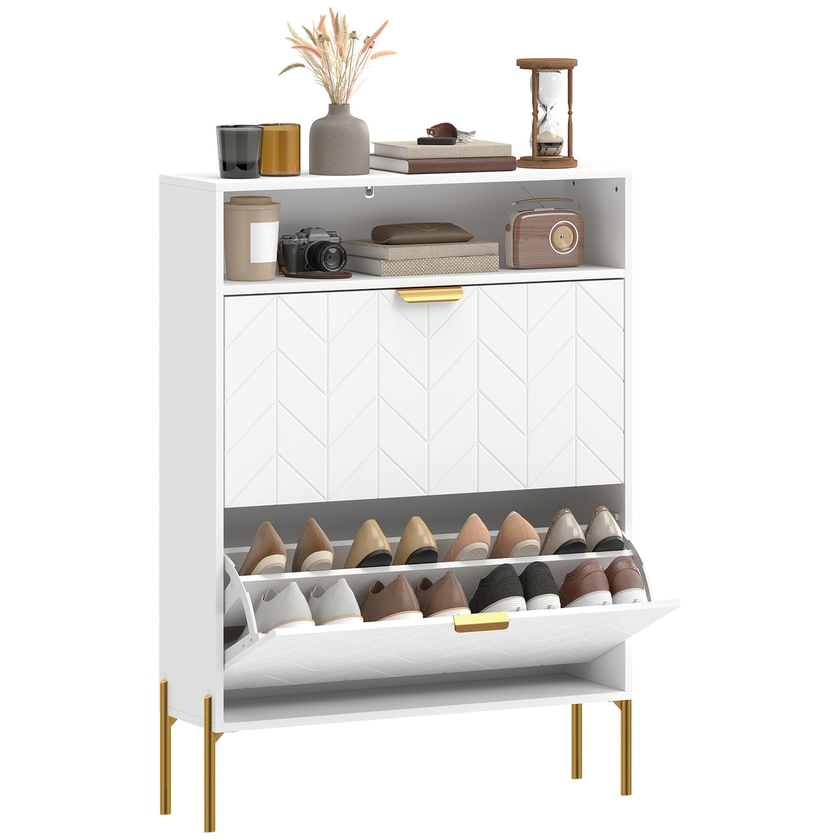 Shoe Cabinet with 2 Flip Drawers – 31"W x 43"H