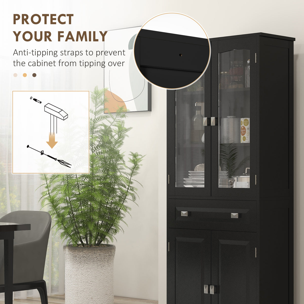 4-Door Kitchen Pantry Cabinet with Adjustable Shelves – 24"W x 63"H