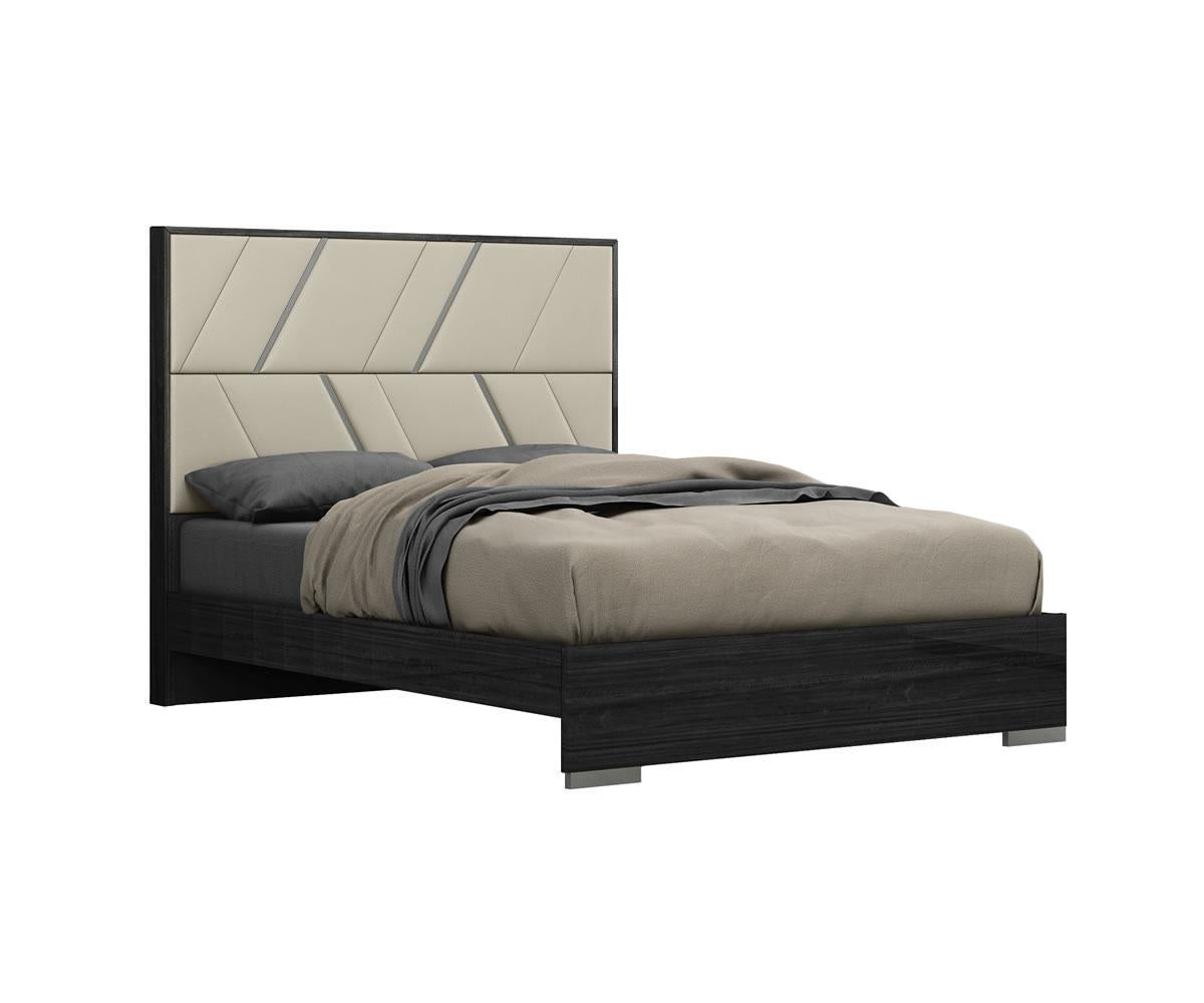 Travis King Platform Bed - Modern Solid Wood, Tall Upholstered Headboard