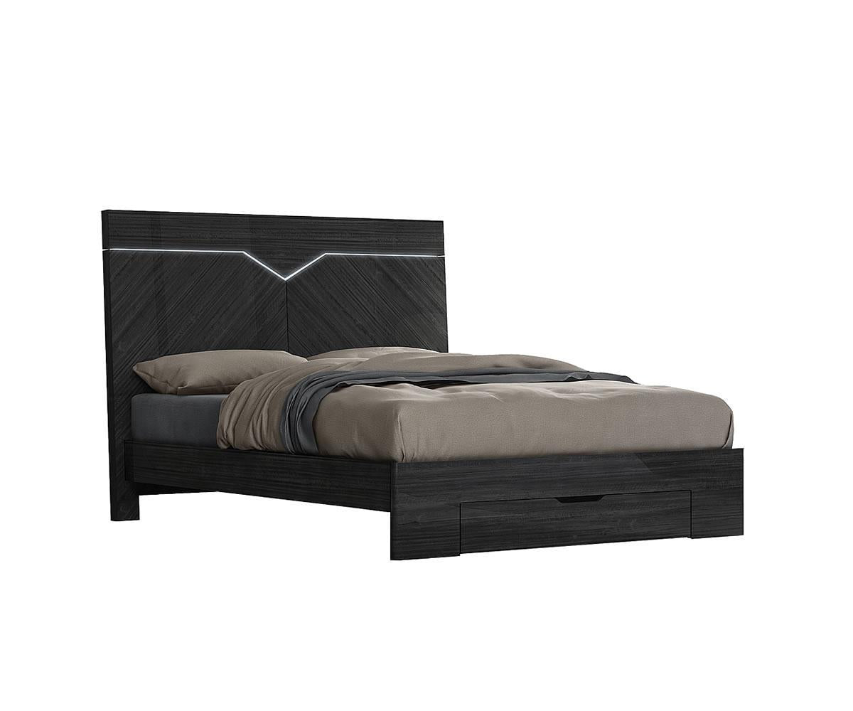 Stark Modern Grey Angley Queen Bed with LED Headboard and Storage