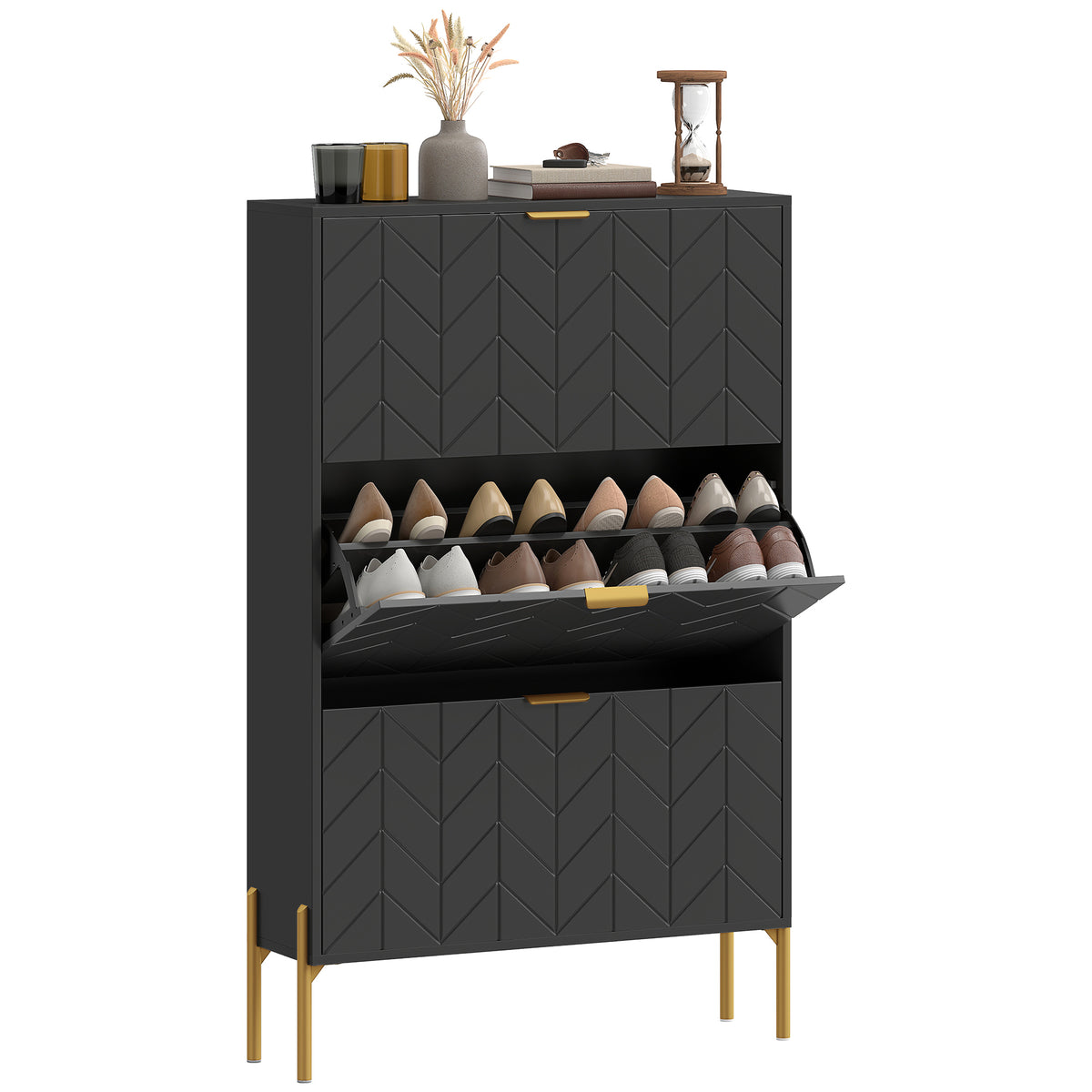 Shoe Cabinet with 3 Flip Drawers – 31"W x 50"H