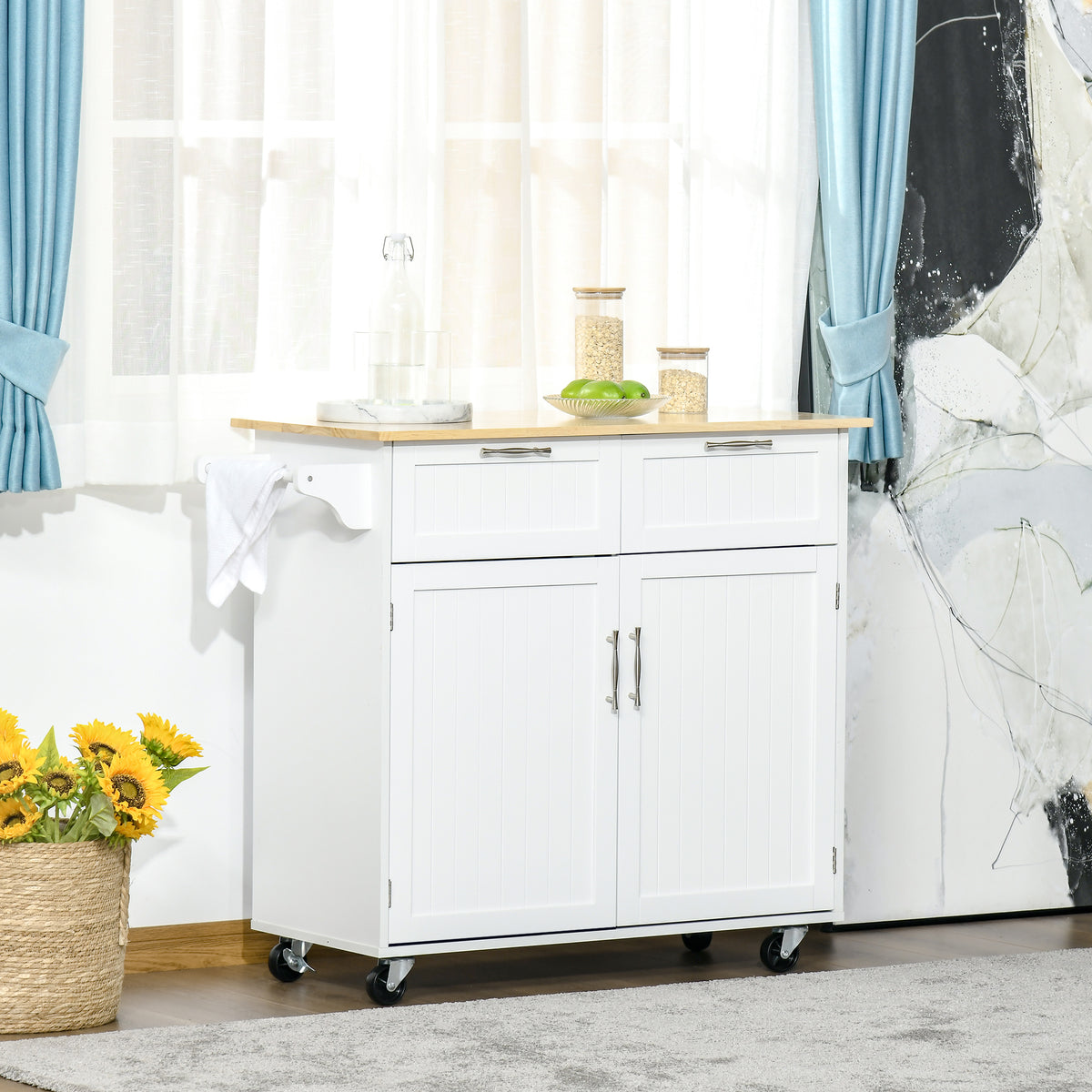 Kitchen Cart on Wheels with 2 Storage Drawers – 41"W x 36"H