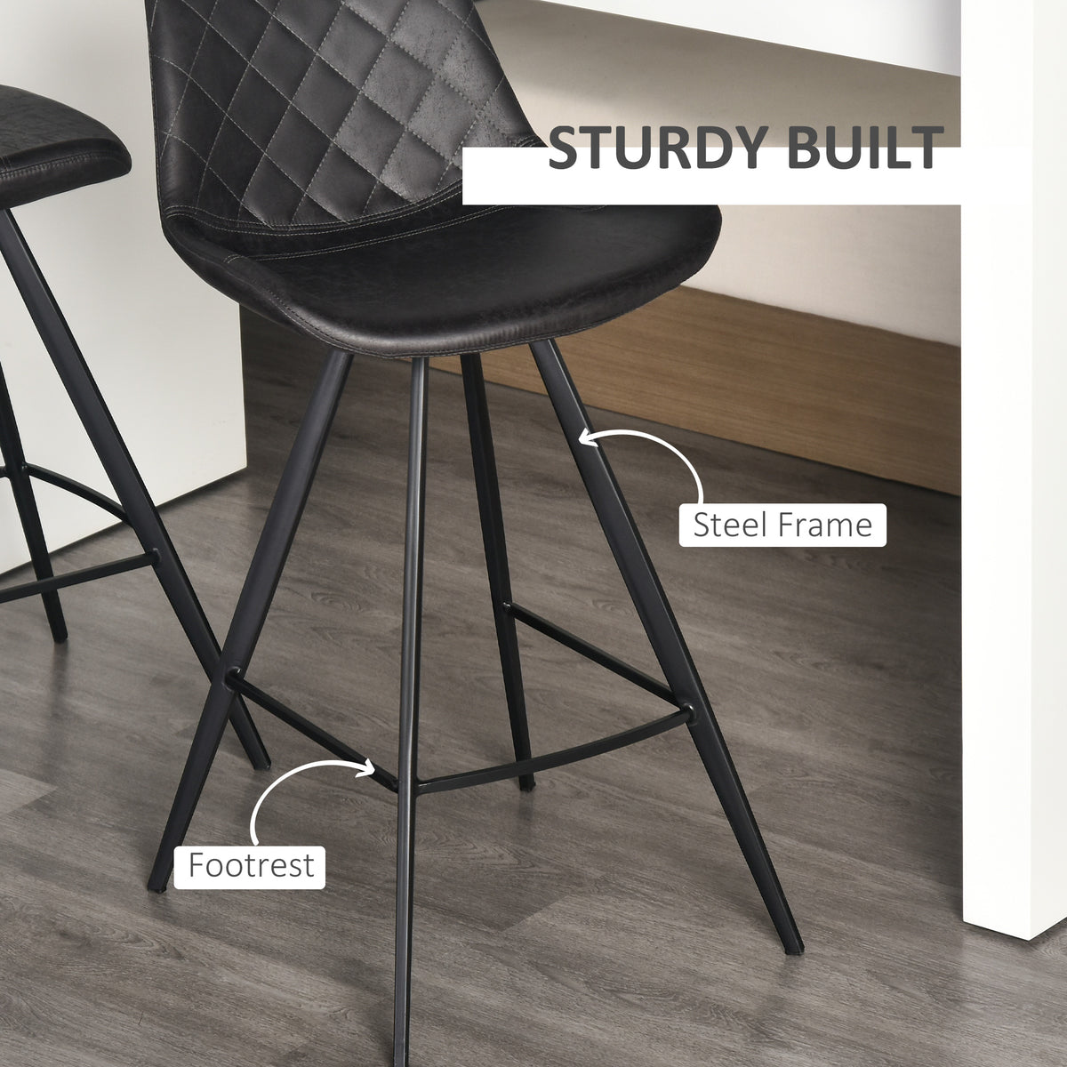 Argyle Microfiber Bar Stools with Metal Legs, Set of 2, Black