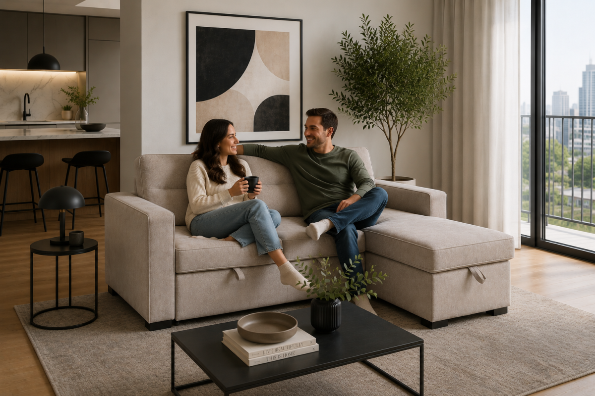 Upholstered Sectional Sleeper – Taupe