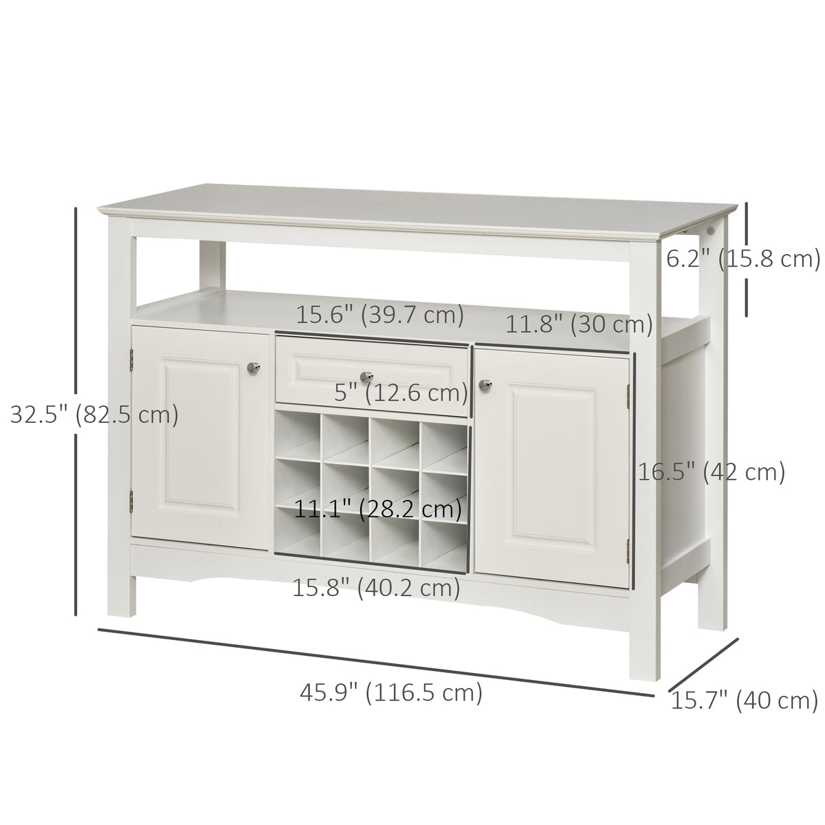 Buffet Bar Cabinet with Drawer and 12-Bottle Wine Rack – 46"W x 33"H