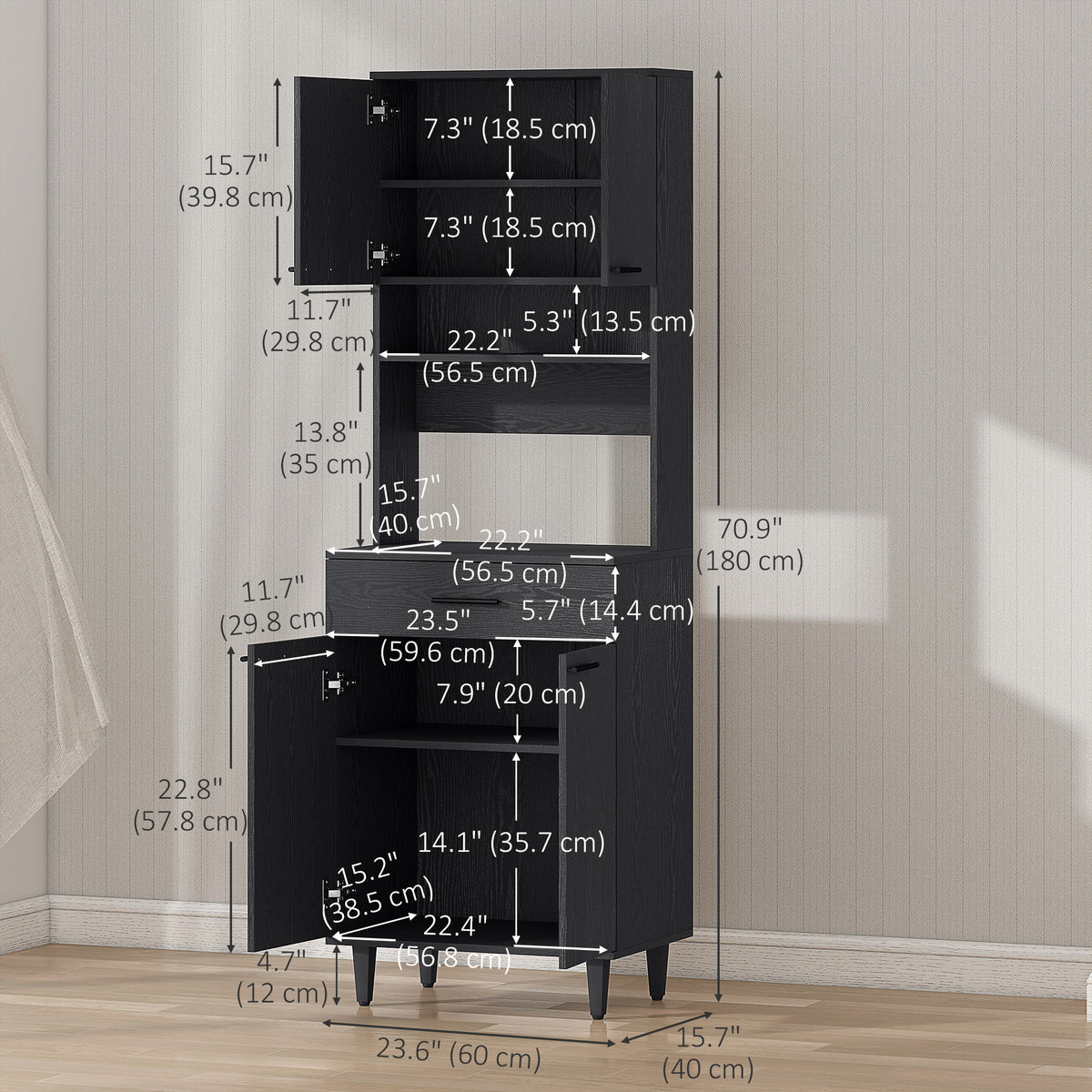 Buffet Cabinet with Hutch – 24"W x 71"H