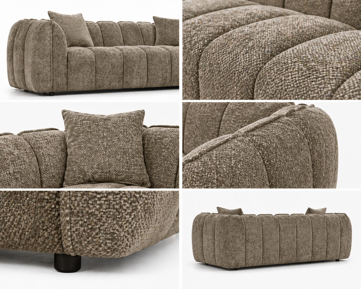 Channel-Tufted Sofa – Taupe