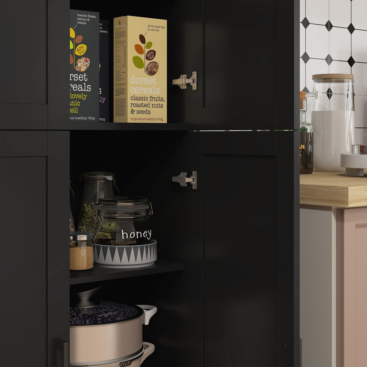 4-Door Kitchen Pantry Cabinet with Adjustable Shelves – 24"W x 67"H
