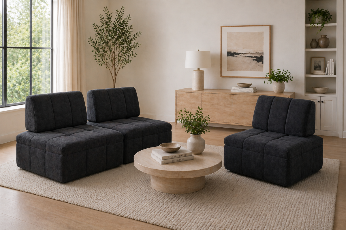 Upholstered Modular Armless Chair – Black