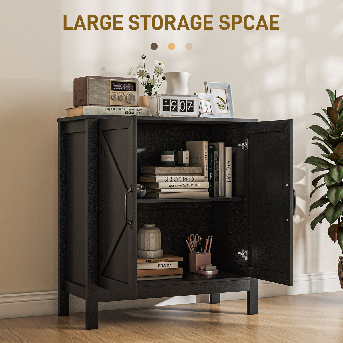 Kitchen Storage Cabinet with Barn Door and Adjustable Shelves – 32"W x 34"H