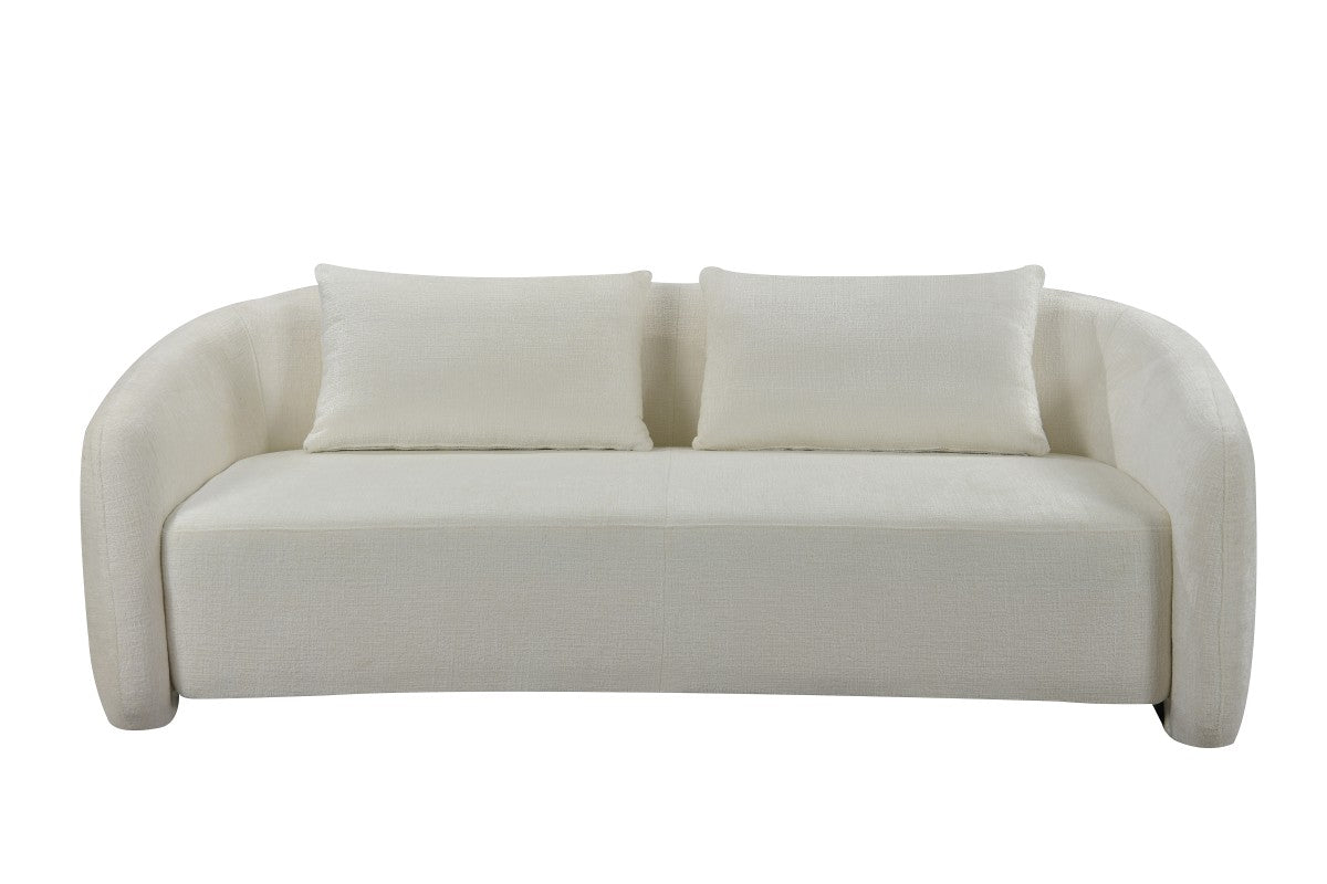 Terra Modern Beige Sofa: Plush Polyester, Curved Frame, High-Resiliency Comfort