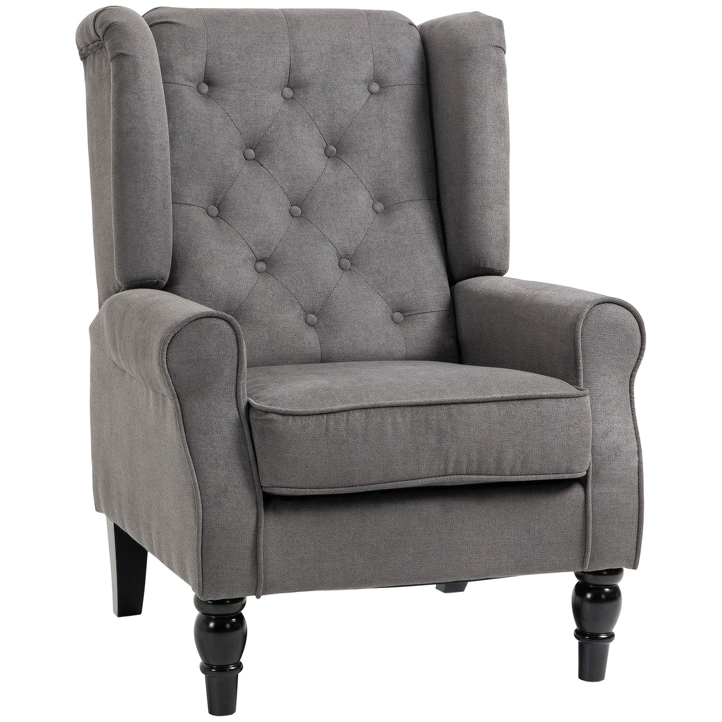 Elegant HOMCOM Fabric Accent Chair with Tufted Back, Wood Legs, Charcoal Grey