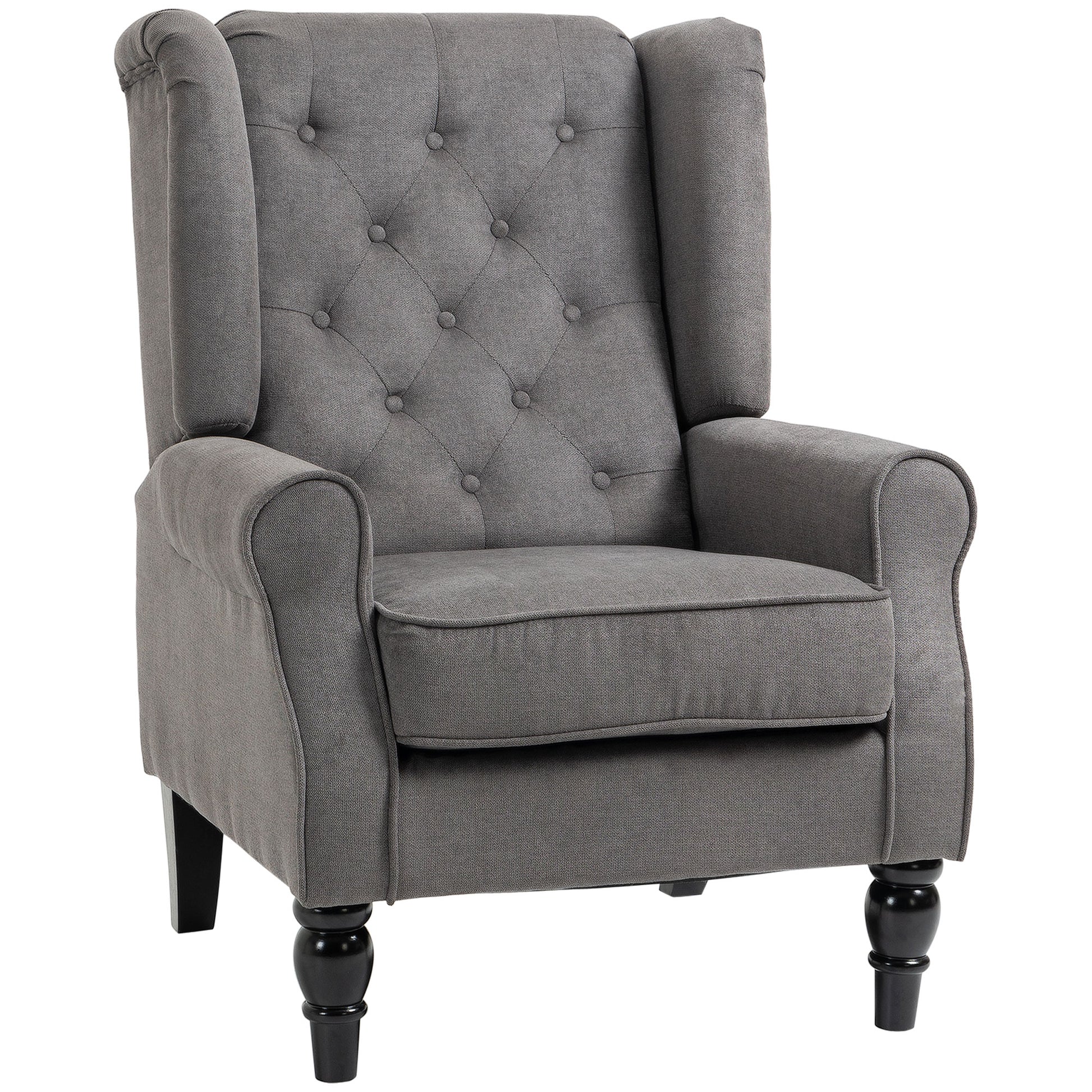 Elegant HOMCOM Fabric Accent Chair with Tufted Back, Wood Legs, Charcoal Grey