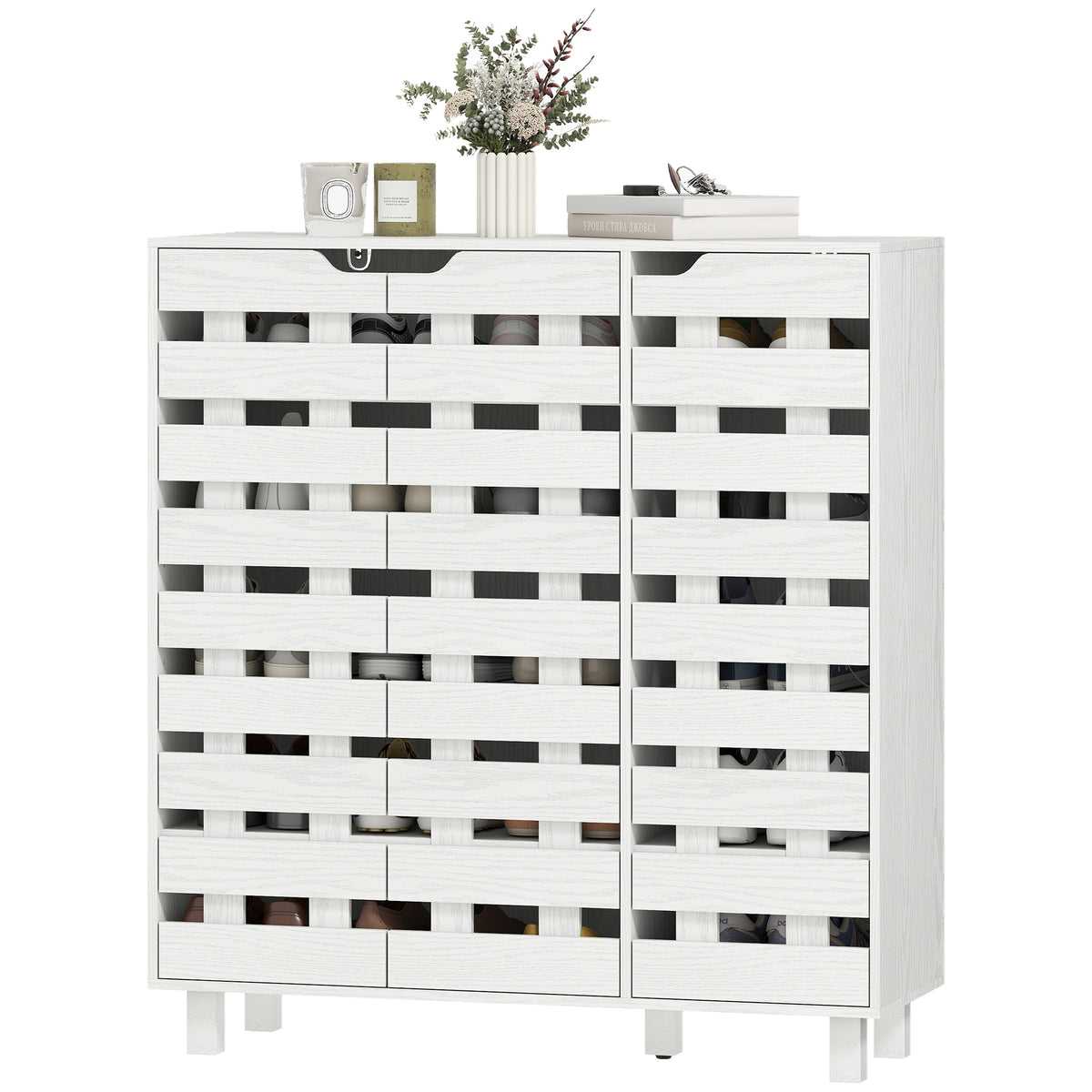 Shoe Cabinet with Hollowed-Out Doors – 34"W x 37"H