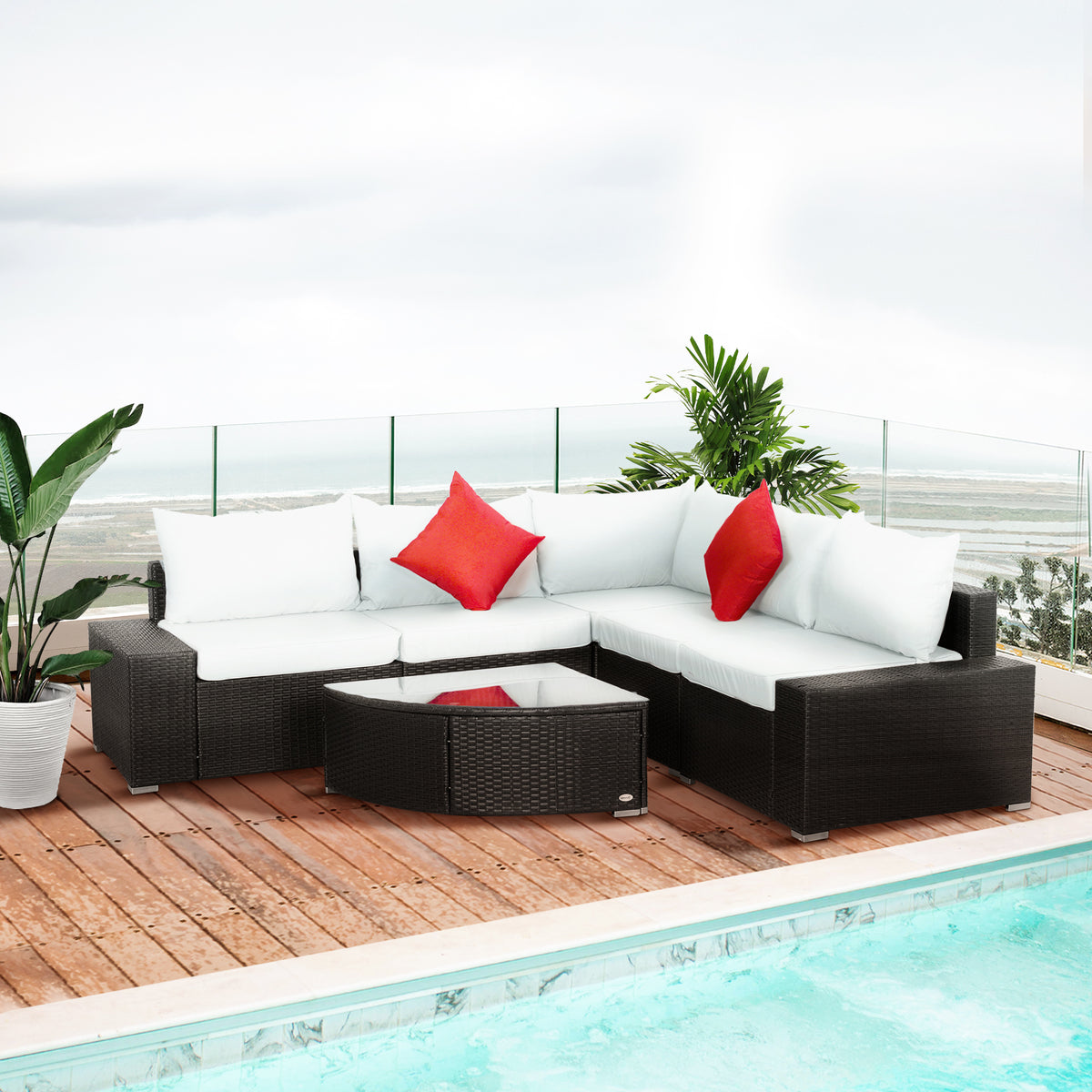 6 Piece Outdoor Wicker Furniture Set, Patio Cushioned Rattan Sofa Chair and Table