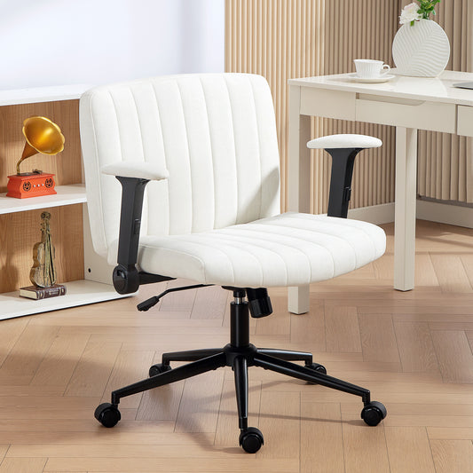 Criss Cross Chair with Flip-up Armrests, Wheels, Cream White