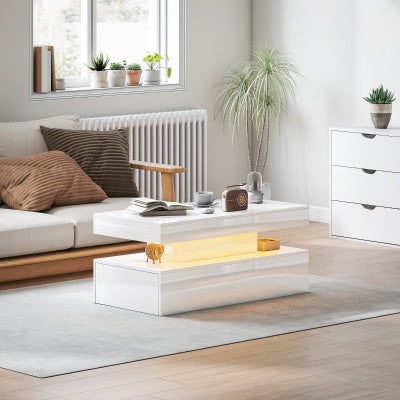 Modern Lift Top Coffee Table with Charging, Hidden Storage & Fabric Drawers