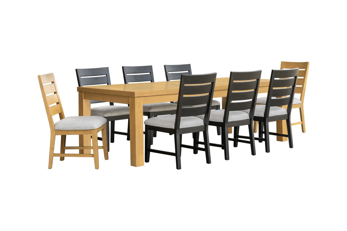 Upholstered Extendable 9-Piece Dining Set – Oak/Black