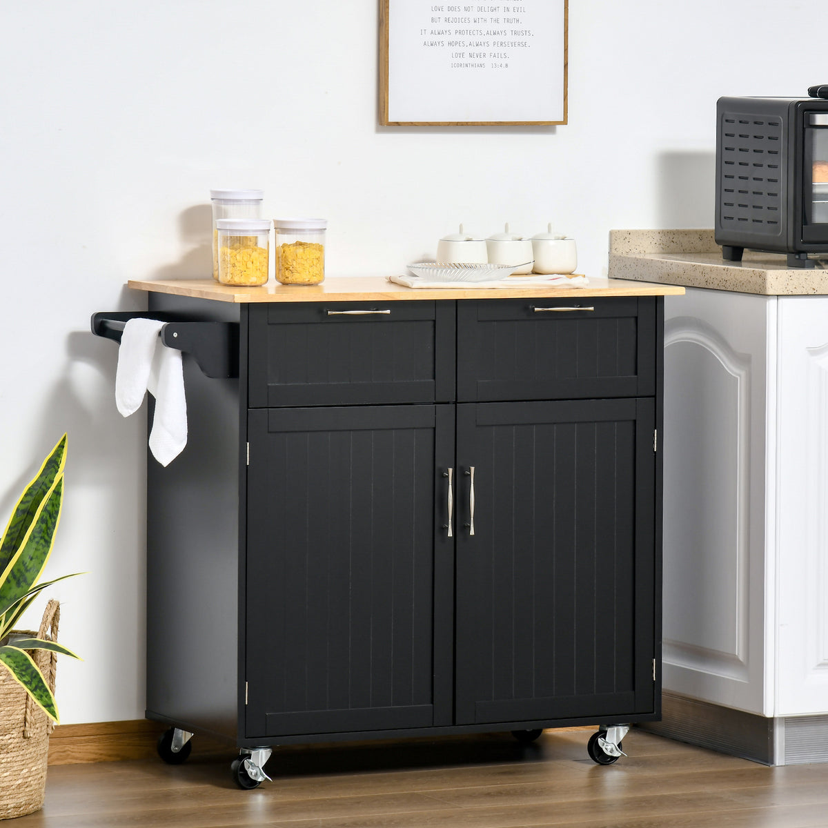 Kitchen Cart on Wheels with 2 Storage Drawers – 41"W x 36"H