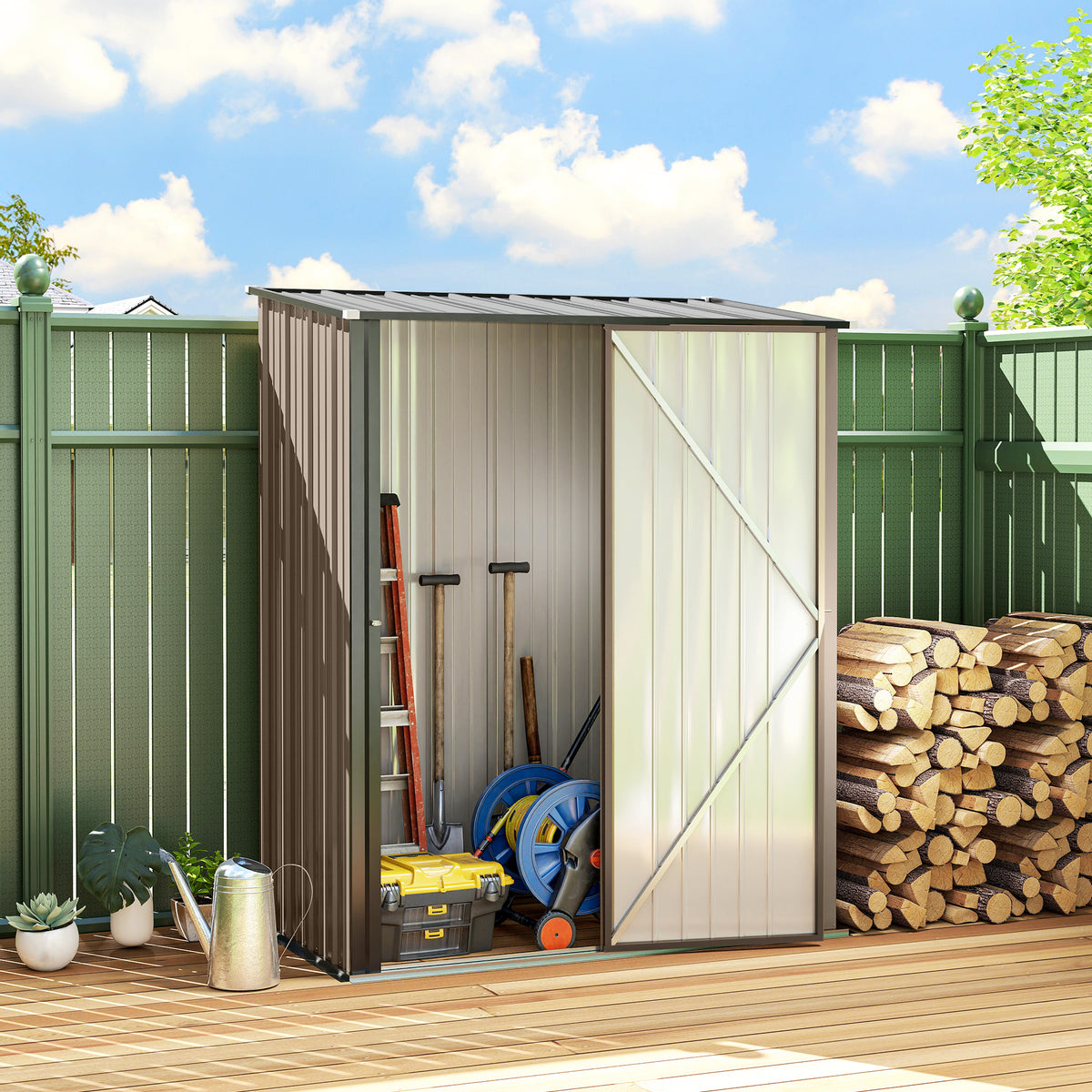 5' x 3' Outdoor Storage Shed, Steel Garden Shed with Single Lockable Door, Tool Storage Shed for Backyard – Brown