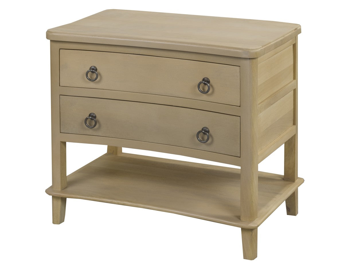 Sonnet Mango Wood 2-Drawer Night Stand, Open Shelf, Grey Wash
