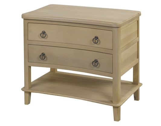 Sonnet Mango Wood 2-Drawer Night Stand, Open Shelf, Grey Wash