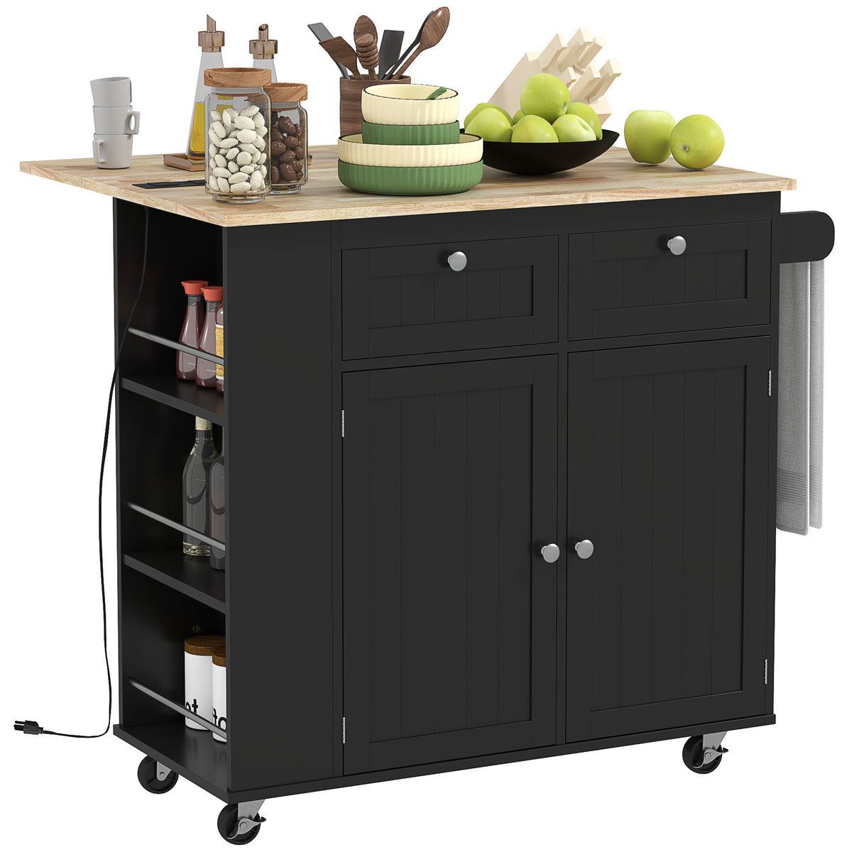 Kitchen Island with Power Outlet and Drop Leaf – 40"W x 33"H
