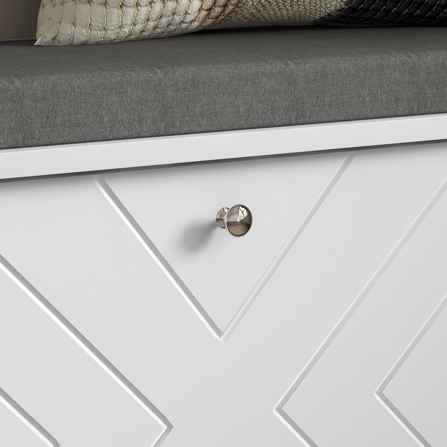 HOMCOM Upholstered Hallway Shoe Storage Bench with Flip Drawer, Adjustable Shelf