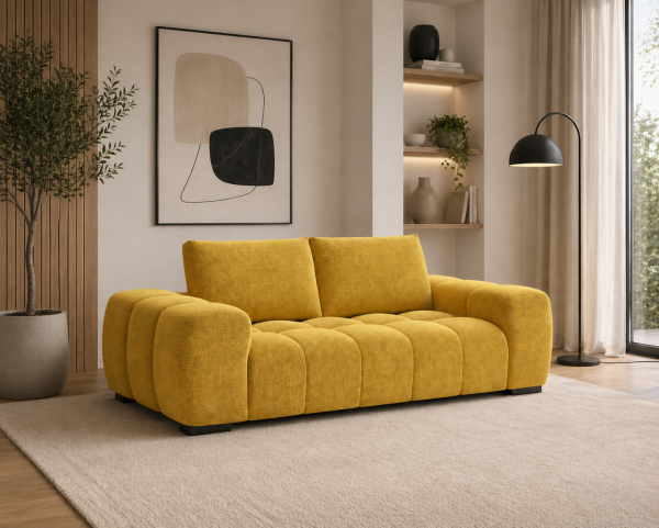 Zara Sofa Yellow Plush Polyester 86in Length Corner Blocked Frame