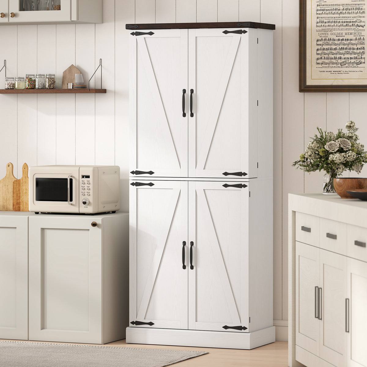 Farmhouse Storage Cabinet with 8 Door Racks and Adjustable Shelves – 30"W x 72"H