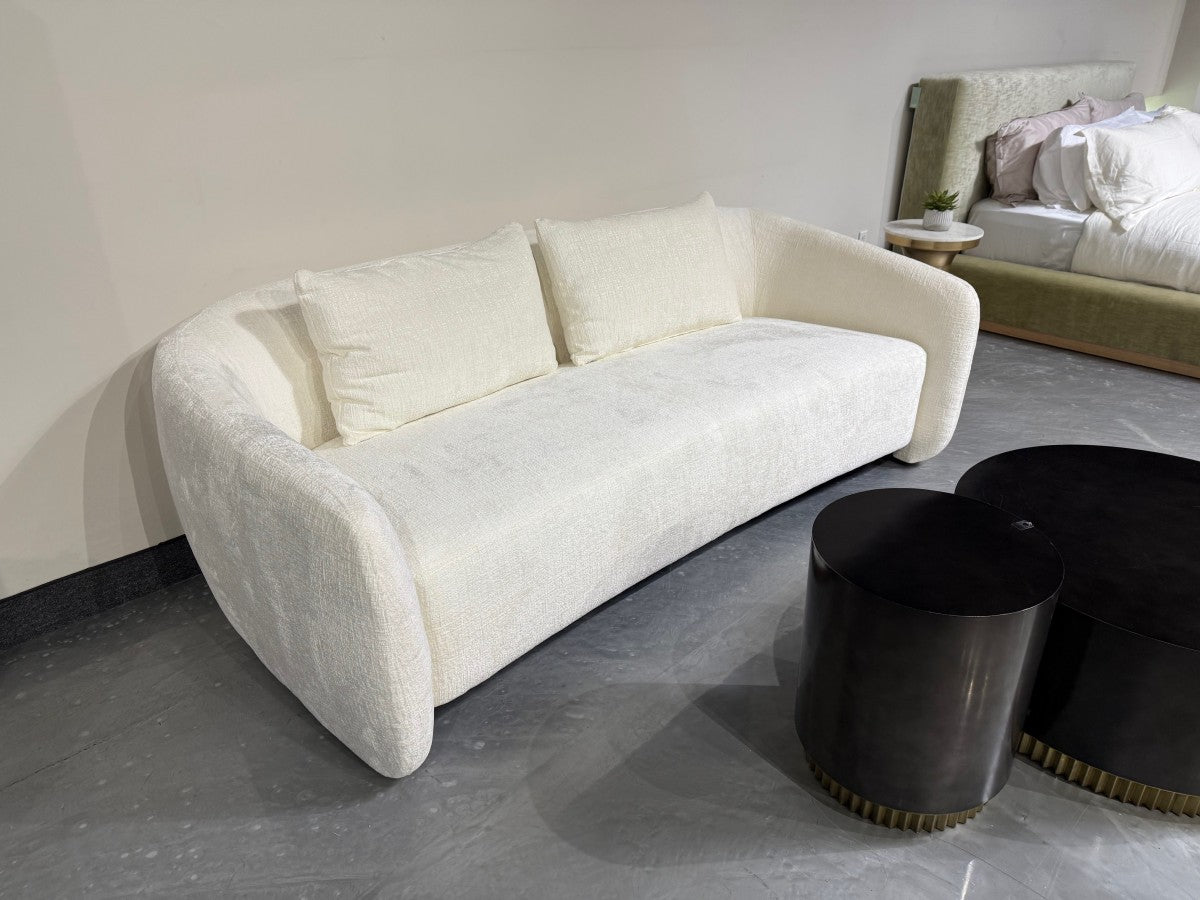 Terra Modern Beige Sofa: Plush Polyester, Curved Frame, High-Resiliency Comfort
