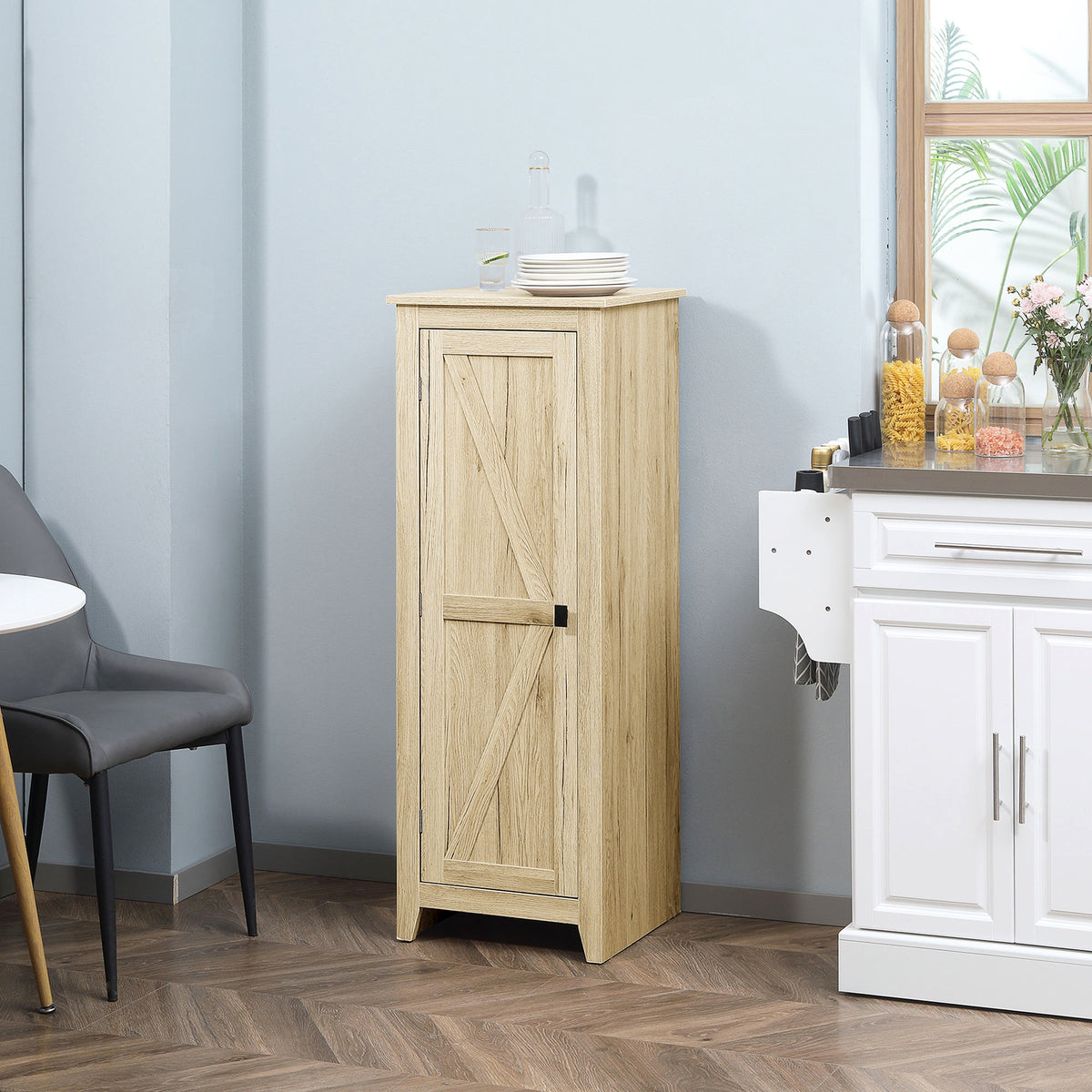 Farmhouse Kitchen Pantry Storage Cabinet with Barn Door – 17"W x 48"H