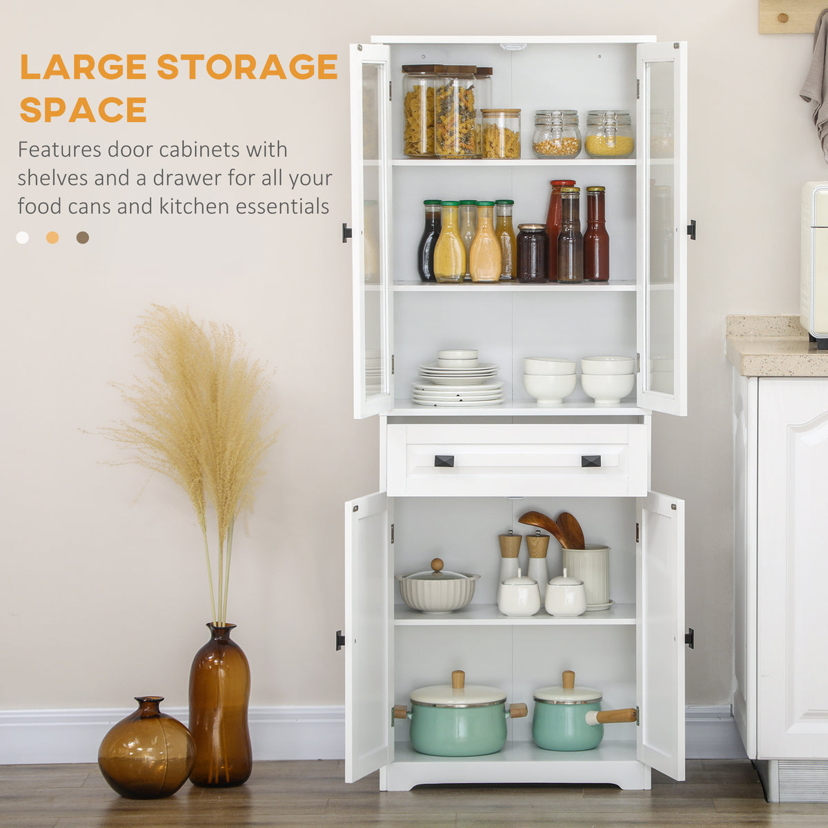 4-Door Kitchen Pantry Cabinet with Adjustable Shelves – 24"W x 63"H