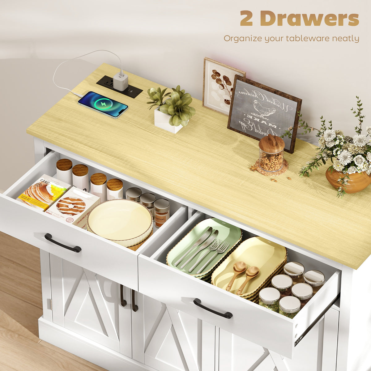 Kitchen Island with Charging Station – 44"W x 33"H