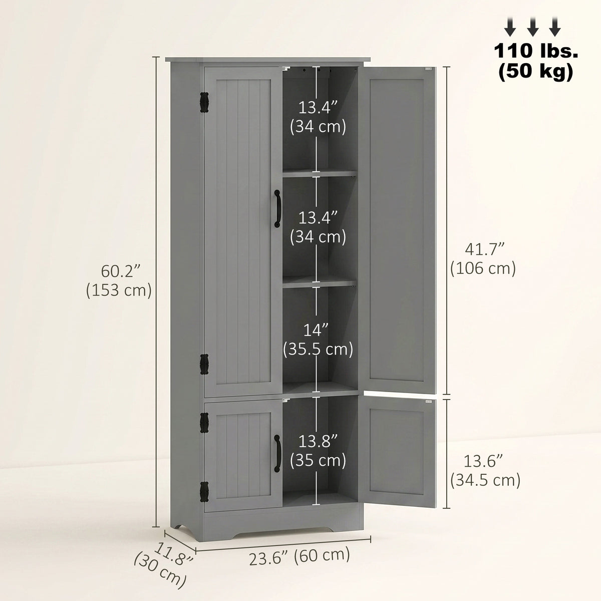 4-Door Pantry Storage Cabinet with Adjustable Shelves – 24"W x 60"H