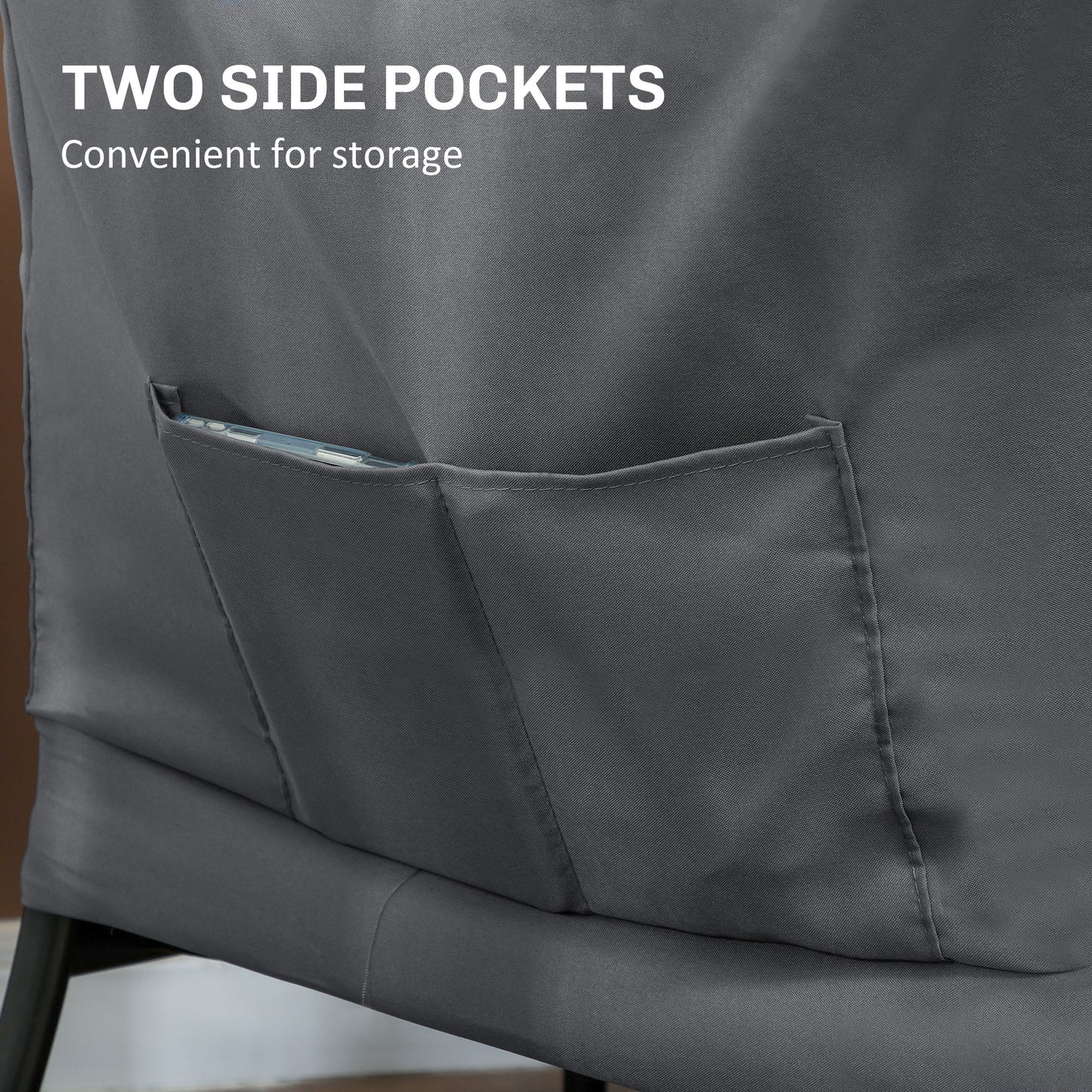 HOMCOM Modern Grey Accent Chair Armchair Side Pockets Steel Legs