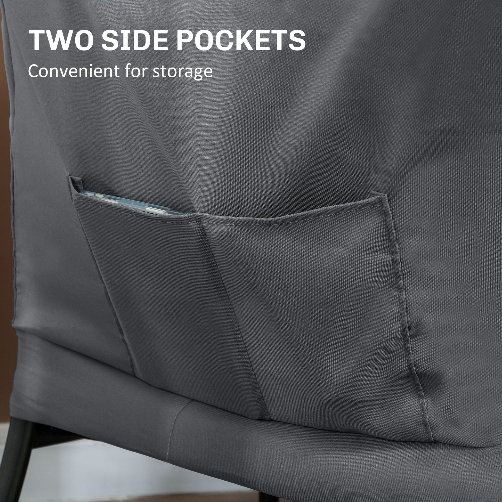 HOMCOM Modern Grey Accent Chair Armchair Side Pockets Steel Legs