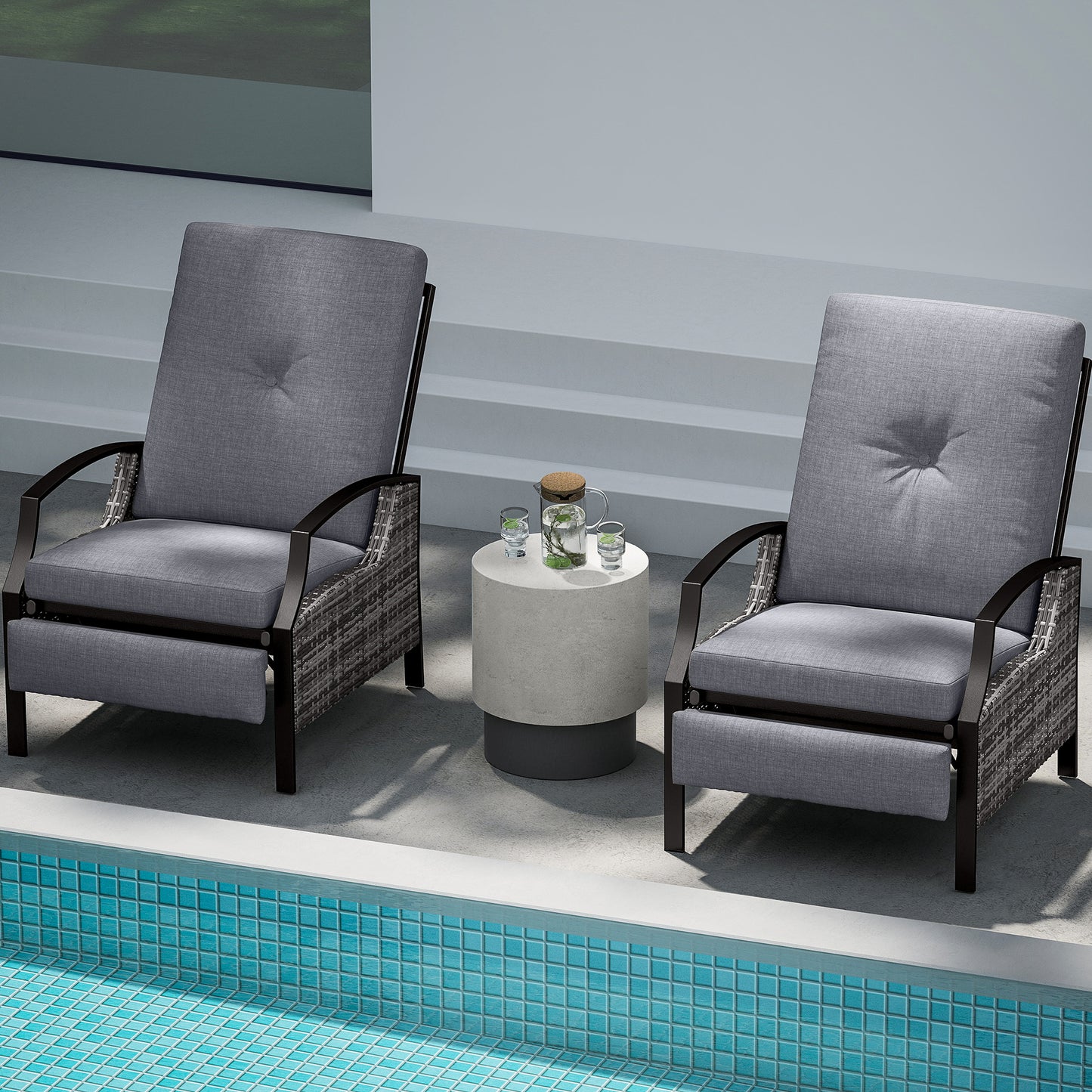 HOMCOM Round Concrete Finish Accent Side Table with Adjustable Feet - Indoor/Outdoor