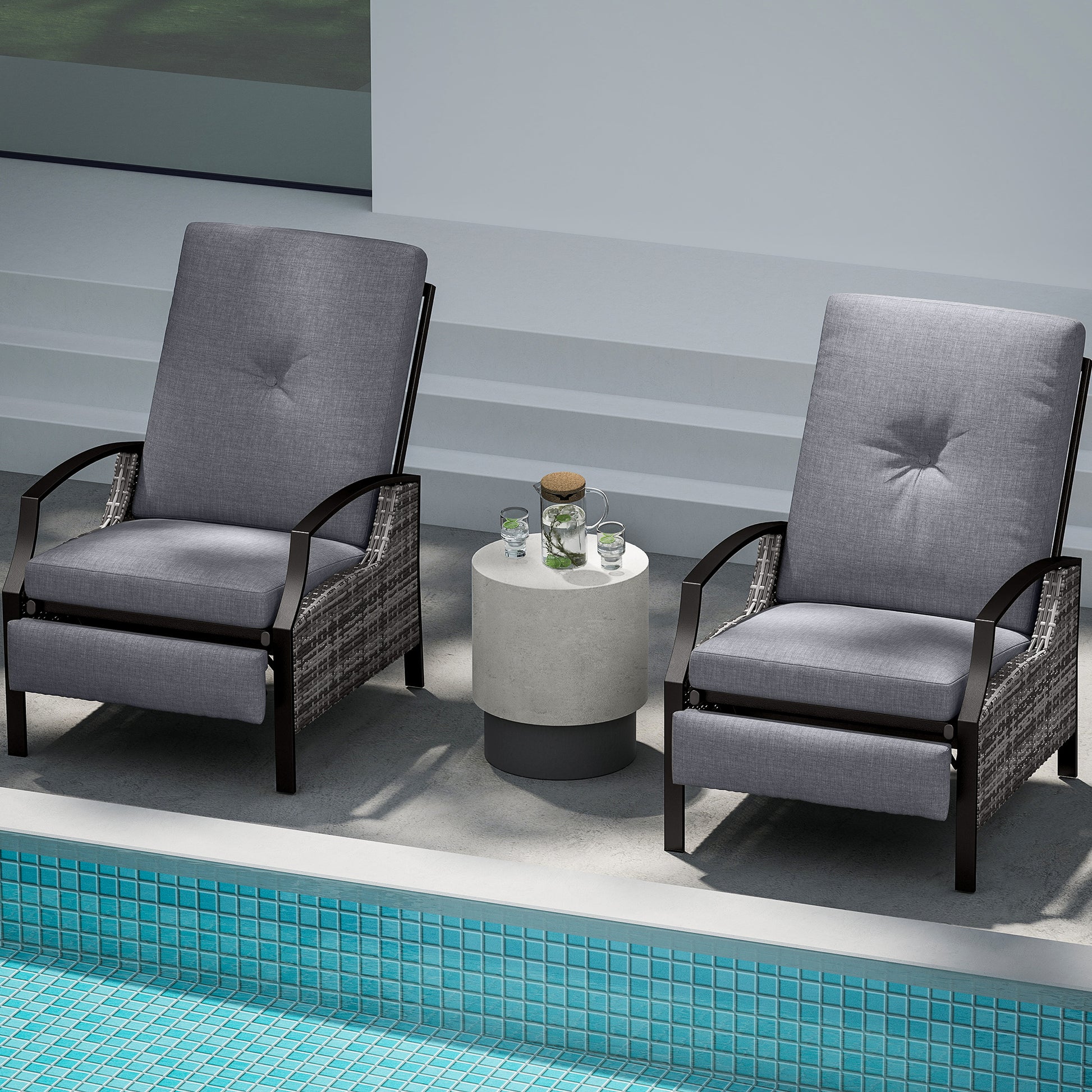 HOMCOM Round Concrete Finish Accent Side Table with Adjustable Feet - Indoor/Outdoor