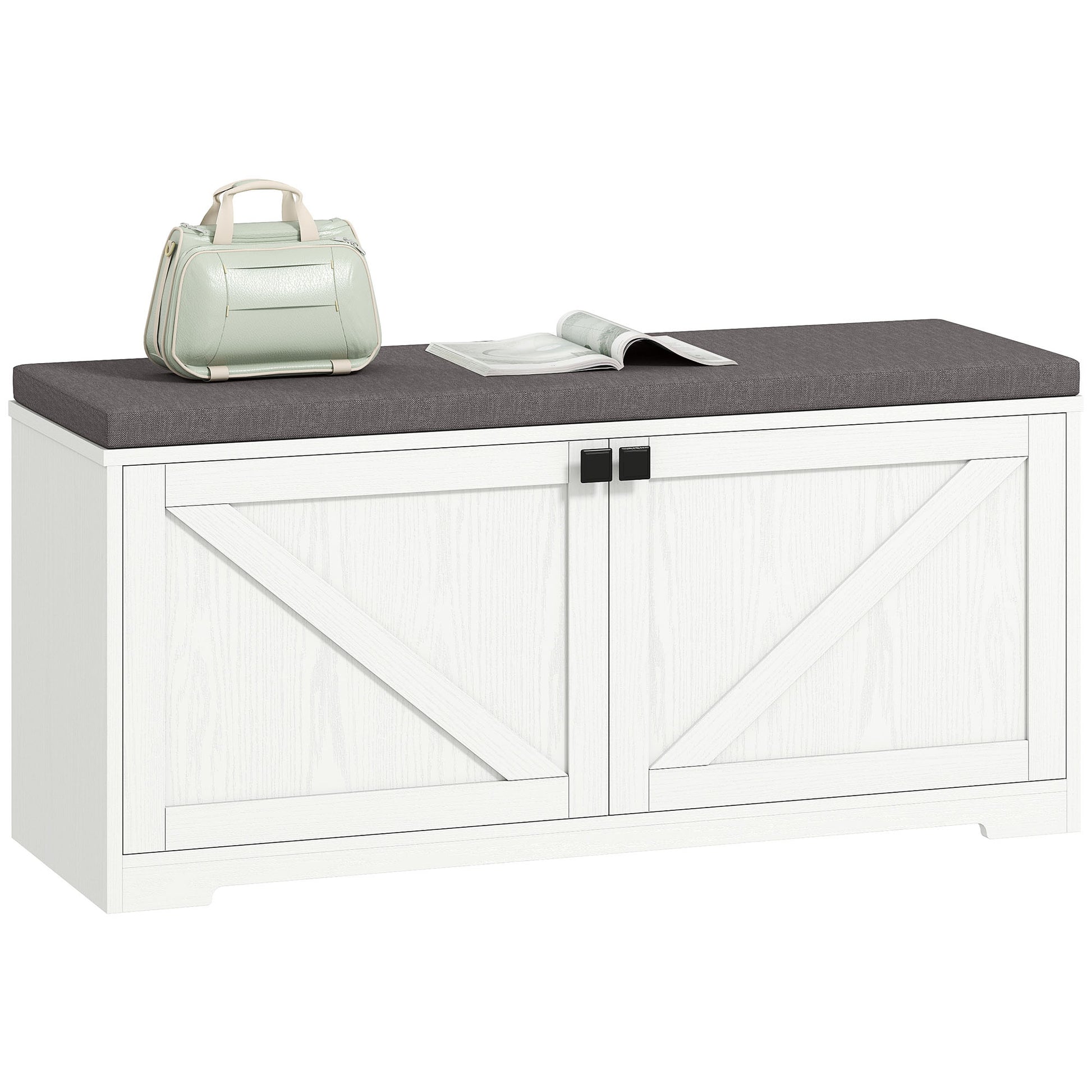 HOMCOM Entryway Shoe Storage Bench, Padded Seat, 8 Pair Organizer, White Wood Grain