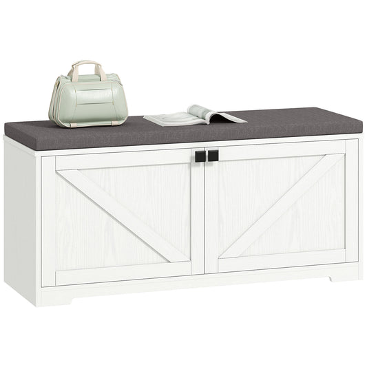 HOMCOM Entryway Shoe Storage Bench, Padded Seat, 8 Pair Organizer, White Wood Grain