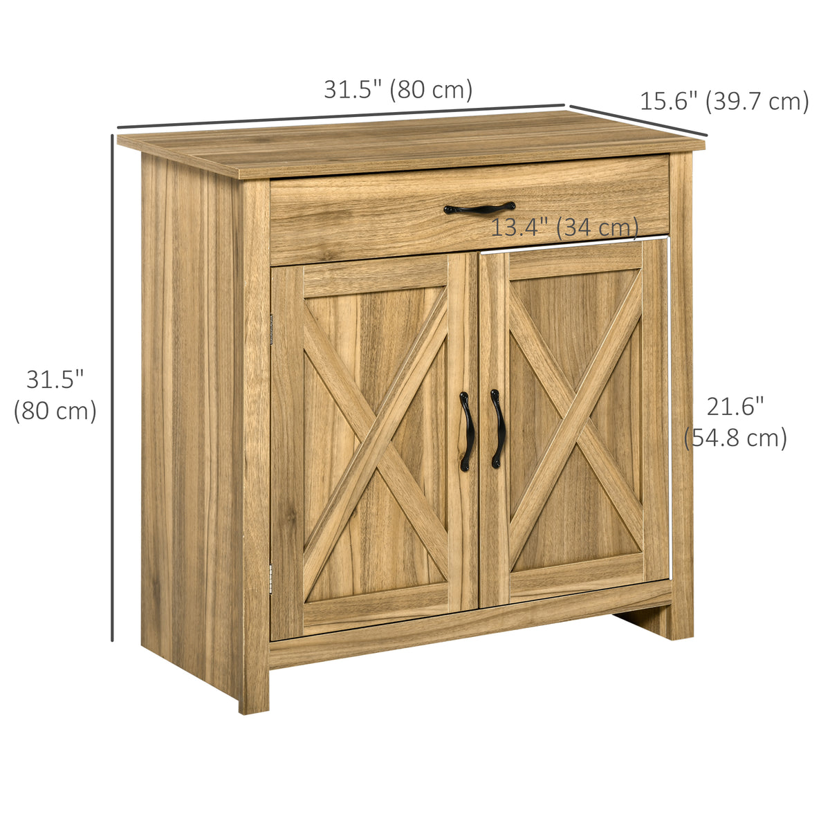 Farmhouse Sideboard Buffet Cabinet with Barn Doors – 32"W x 32"H, Natural