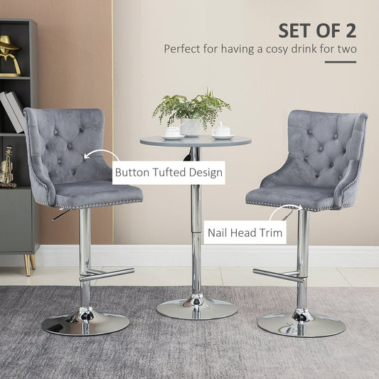 Button-Tufted Velvet Wingback Swivel Bar Stools with Nailhead Trim, Set of 2, Grey