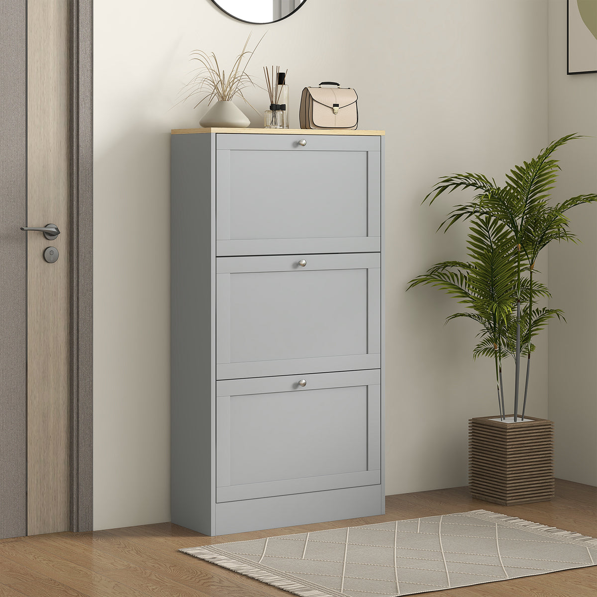 Modern Shoe Storage with 3 Flip Drawers and Adjustable Shelves – 24"W x 45"H