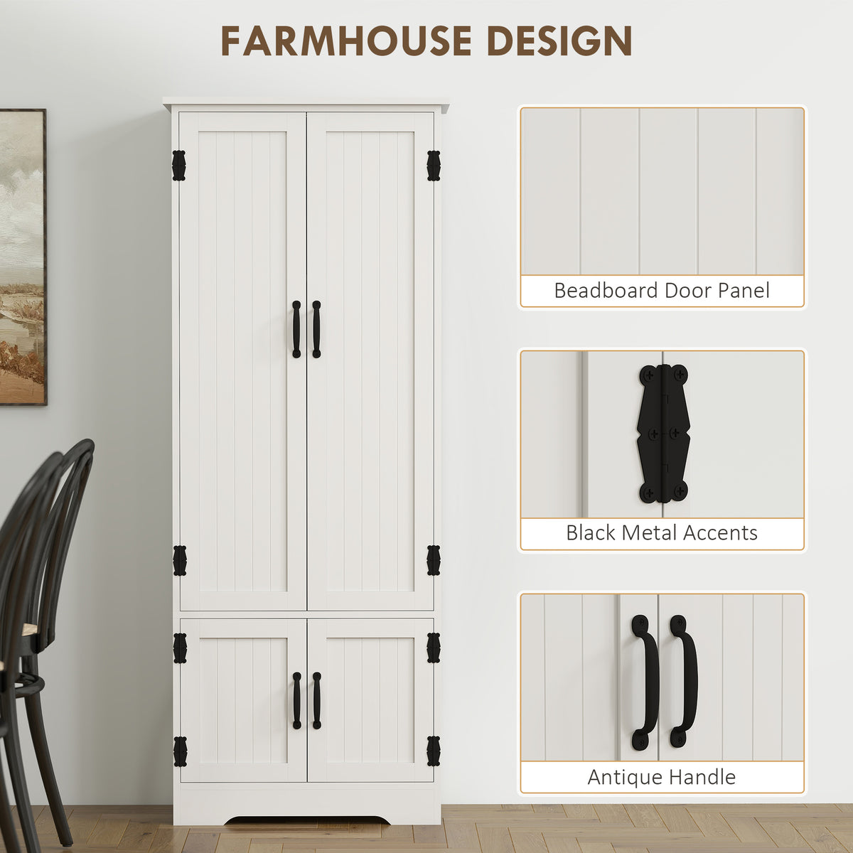 4-Door Pantry Storage Cabinet with Adjustable Shelves – 24"W x 60"H