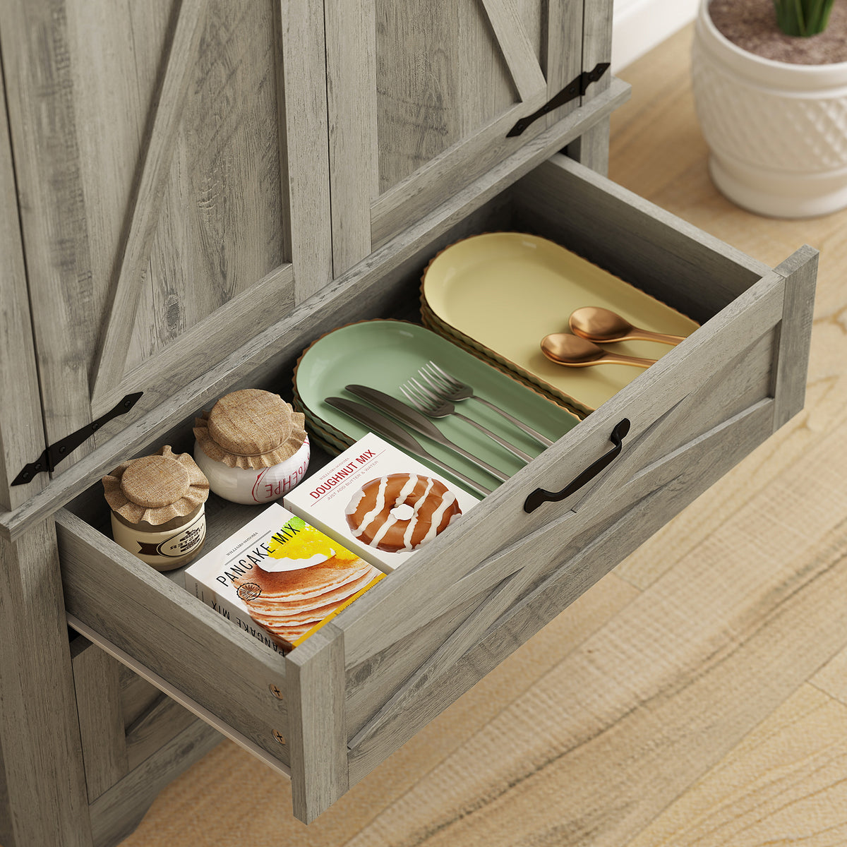 Freestanding Kitchen Pantry Cabinet with Drawers – 29"W x 64"H